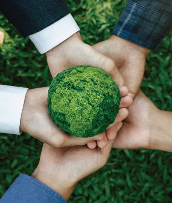 manos sosteniendo un mundo verde