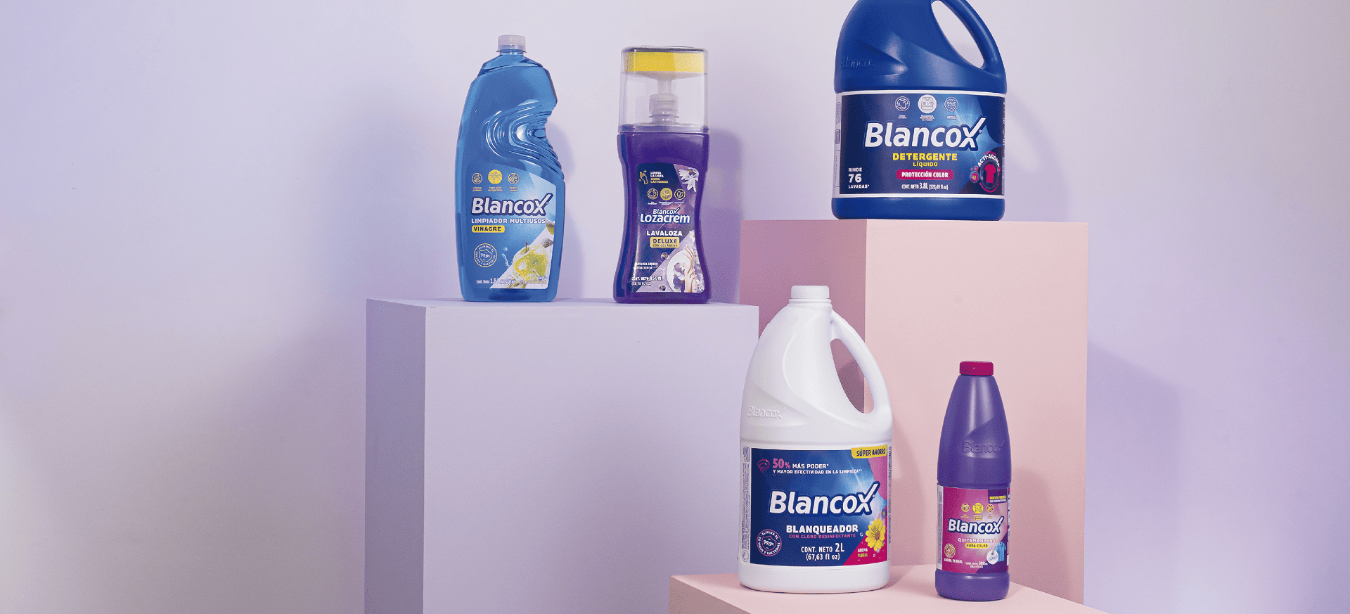 Banner con los productos de los detergentes de Blancox